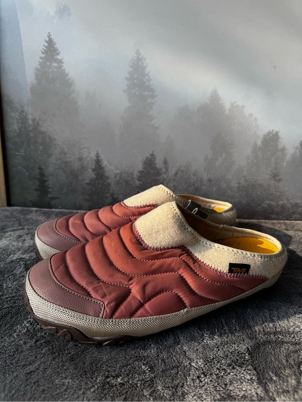 Teva Quilted Slip-On Mules in Rust and Beige